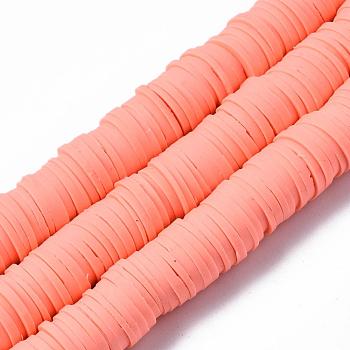 Flat Round Eco-Friendly Handmade Polymer Clay Beads, Disc Heishi Beads for Hawaiian Earring Bracelet Necklace Jewelry Making, Tomato, 10mm