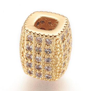 Brass Micro Pave Cubic Zirconia Beads, Real 18K Gold Plated, Cuboid
, Golden, 7x6x6mm, Hole: 2.5mm
