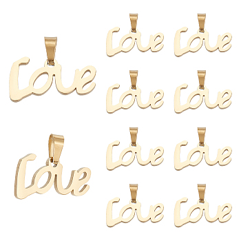 Unicraftale 10Pcs Ion Plating(IP) 304 Stainless Steel Pendants, Valentine's Day, Word Love, Golden, 11x20.5x1.5mm, Hole: 5x3mm