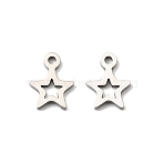 201 Stainless Steel Charms, Star Charm, Anti-Tarnish, Stainless Steel Color, 7.5x6x1mm, Hole: 1mm(STAS-K310-06P)