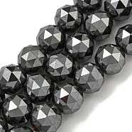 Non-magnetic Synthetic Hematite Beads Strands, Triangle Cut Faceted Round Beads, 9.5~10mm, Hole: 1.2mm, about 44pcs/strand, 15.75''(40cm)(G-I365-15C)