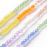 Transparent 7 Colors Electroplate Glass Beads Strands, Segmented Multi-color Beads, AB Color Plated, Faceted Abacus, Mixed Color, 3.5x3mm, Hole: 0.6mm, about 147pcs/strand, 16.14 inch(41cm)(EGLA-T020-09)