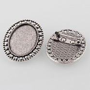 Vintage Alloy Brooch Cabochon Bezel Settings, Cadmium Free & Lead Free, with Iron Pin Back Bar Findings, Antique Silver, Oval Tray: 25x18mm, 33.5x27x2mm, Pin: 0.8mm(PALLOY-O038-33AS)