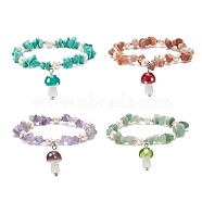 4Pcs 4 Style Natural & Synthetic Mixed Gemstone Chips & Glass Pearl Beaded Stretch Bracelets Set, Lampwork Mushroom Charms Stackable Bracelets for Women, Inner Diameter: 1-7/8 inch(4.8cm), 1Pc/style(BJEW-TA00207)
