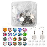 DIY Bling Dangle Earring Making Kit, Including 304 Stainless Steel Earring Hooks with Settings, Half Round Glass Cabochons, Plastic Ear Nuts, Mixed Color, 102Pcs/box(DIY-FS0003-96)