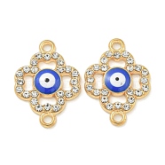 Alloy Blue Enamel Connector Charms, Crystal Rhinestone Evil Eye Links, Golden, Clover, 24.5x13x2mm, Hole: 2mm(ENAM-S003-02I)