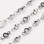304 Stainless Steel Heart Chains, Decorative Chains, Soldered, with Donut Connector, Stainless Steel Color, 4x2mm(CHS-K001-55)