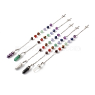Natural Mixed Gemstone Pointed Dowsing Pendulums, with 304 Stainless Steel Chain and Gemstone Beads, Bullet, Stainless Steel Color, 260x2.5mm(PALLOY-JF00765)