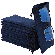 12Pcs Velvet Glasses Storage Drawstring Bag, Cotton Lining, Rectangle, Midnight Blue, 18x9x0.3cm(ABAG-BBC0001-16C)