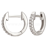 Beebeecraft 1 Pair 925 Sterling Silver with Clear Cubic Zirconia Hoop Earrings, with S925 Stamp, Platinum, 11x1.8mm(EJEW-BBC0001-37P)