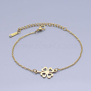 201 Stainless Steel Link Bracelets, with Lobster Claw Clasps, Clover, Golden, 6-3/4 inch(17.1~17.2cm)(BJEW-T011-JN509-2)