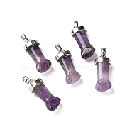 Natural Amethyst Pendants, Figa Hand Charms, with Platinum Tone Brass Findings, 19~24x9~10x6mm, Hole: 4X7mm(G-K322-01C-P-01)