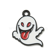 Halloween Theme Alloy Enamel Pendants, Black, Ghost Charm, White, 19x16x1mm, Hole: 1.6mm(ENAM-I060-11C)