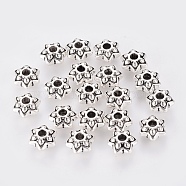 Tibetan Style Flower Spacer Beads, Lead Free & Cadmium Free, Antique Silver, about 9mm in diameter, 5mm long, hole: 2mm(X-LF1057Y)