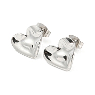 304 Stainless Steel Stud Earrings, Hammered Heart, Stainless Steel Color, 12x13mm(EJEW-I290-10P)