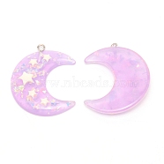 Resin Pendants, with Iron Loop, Moon with Star, Plum, 39x33x6.2mm, Hole: 2mm(RESI-CJC0013-01C)