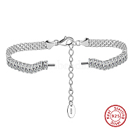 925 Sterling Silver Screwed Bracelets Making, with Clear Cubic Zirconia, Real Platinum Plated, 6-1/2x1/4 inch(16.5x0.5cm)(MAK-L037-01P)