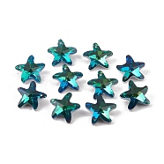 Electroplate Glass Pendants, Back Plated, Faceted, Starfish Charms, Green, 19.5x20.5x8.5~9mm, Hole: 1.4mm(GLAA-A008-03B)