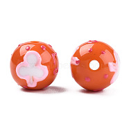 Opaque Acrylic Beads, with Enamel, Round with Club, Chocolate, 15.5~16x15mm, Hole: 2.5mm(ACRC-N002-02-05)