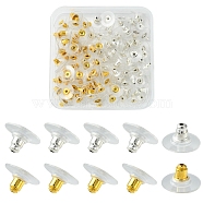 100Pcs 2 Colors Brass Clutch Earring Backs with Pad, for Stablizing Heavy Post Earrings, with Plastic Pads, Ear Nuts, Golden & Silver, 11x11x6.5mm, Hole: 1mm, 50pcs/color(KK-FS0001-14)