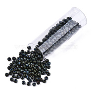 Czech Glass Beads, Round Glass Seed Beads, Baking Paint Style, Dark Slate Gray, 8/0, 3x2mm, Hole: 1mm, about 10g/bottle(SEED-R047-B-39940)