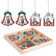 Christmas Wooden Ornaments Set, 12 Pcs Wooden Pendants Kit Hanging Ornaments, for Christmas Tree Door and Party Gift Decoration, Bell and House, Mixed Color, House: 56x47mm, Box: 132x132mm(JX058A)