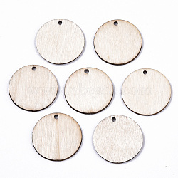 Unfinished Natural Poplar Wood Pendants, Laser Cut Wood Shapes, Undyed, Flat Round, Antique White, 24.5x1.5mm, Hole: 1.6mm(WOOD-S045-108)