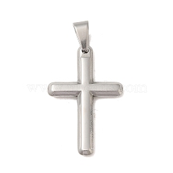 Non-Tarnish 304 Stainless Steel Pendants, Cross Charm, Religion, Stainless Steel Color, 37x23x7mm, Hole: 8x5mm(STAS-C105-01P)