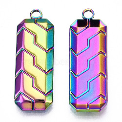 Ion Plating(IP) 304 Stainless Steel Pendants, Rectangle Charm, Rainbow Color, 35x12.5x3mm, Hole: 2.5mm(STAS-T063-213M)