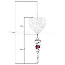 Metal Pendant Decorations, Home Hanging Decorations, with Glass Charm, Random Color Beads, Heart, 410~440mm(PW-WG8BA63-05)