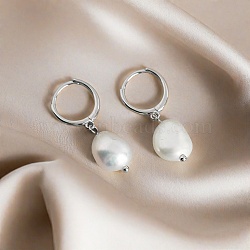 S925 Sterling Silver Natural Freshwater Pearl Hoop Earrings, Silver, 28x11x10mm(WV0535-2)