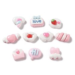 Opaque Resin Cabochons, Heart & Envelope & Word, Mixed Shapes, Pink, 7.5~12.5x8~18x5.5~6mm(CRES-M026-08)