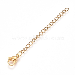 304 Stainless Steel Chain Extender, with Lobster Claw Clasp, Golden, 62mm, Link: 4x2.8x0.5mm, Clasp: 11x7x3.5mm(X-STAS-G221-28G-02)