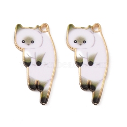 Alloy Enamel Pendants, Golden, Cat, White, 25x13x1mm, Hole: 1.4mm(ENAM-WH0054-58B)