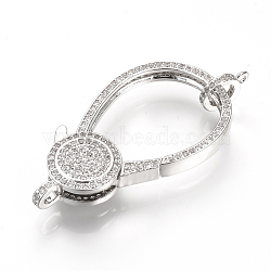 Brass Micro Pave Cubic Zirconia Lobster Claw Clasps, Platinum, 45x22.5x7mm, Hole: 1~2mm(ZIRC-S058-10P)