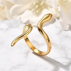 Snake 304 Stainless Steel Open Cuff Rings for Women, Real 18K Gold Plated, Inner Diameter: 17mm(RJEW-M046-02G)