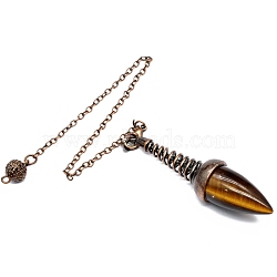 Natural Tiger Eye Dowsing Pendulum Big Pendants, Undyed, with Platinum Plated Metal Findings, Cone Charm, 180mm(PW-WGFD073-01)