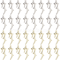 40Pcs 2 Colors Zinc Alloy Pendants, Antler, Mixed Color, 29x10.5x2.5mm, Hole: 1.4mm, 20pcs/color(FIND-SC0012-64)