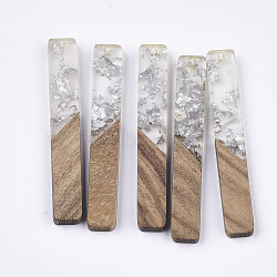 Resin & Walnut Wood Big Pendants, with Silver Foil, Rectangle, Silver, 51.5x7.5x3mm, Hole: 1.8mm(RESI-S358-39I)