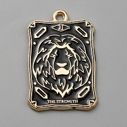 Alloy Enamel Pendants, Light Gold, Rectangle with Tarot, Lion, 28x18x1.4mm, Hole: 1.6mm(ENAM-WH0064-24C)