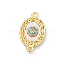 Brass Micro Pave Clear Cubic Zirconia Connector Charms, with Shell, Real 18K Gold Plated, Oval, 17x10x2.5mm, Hole: 1.2mm(KK-M303-04G-02)