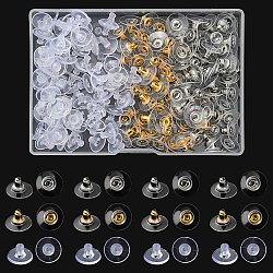 200Pcs 3 Style Brass & Plastic Ear Nuts, Clutch Earring Backs, for Stablizing Heavy Post Earrings, Platinum & Golden, 10~11x10~11x6~7mm, Hole: 0.8~1mm(KK-YW0001-65)