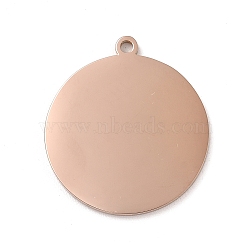 Ion Plating(IP) 304 Stainless Steel Stamping Blank Tag Pendants, Laser Cut, Flat Round Charm, Rose Gold, 28x25x1.5mm, Hole: 1.8mm(STAS-K270-41RG)