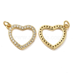 925 Sterling Silver Micro Pave Cubic Zirconia Charms, Heart Charm, with Jump Ring, Real 18K Gold Plated, 11x13x1.5mm, Hole: 2.3mm(STER-I010-21G)