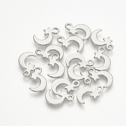 304 Stainless Steel Charms, Moon & Star, Stainless Steel Color, 11.5x7x1mm, Hole: 1mm(STAS-T015-08)