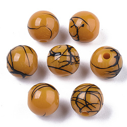 Spray Painted & Drawbench Acrylic Beads, Round, Goldenrod, 8x7mm, Hole: 1.6mm, about 1800pcs/500g(DACR-N001-008A-A01)