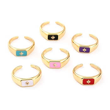 Brass Micro Pave Clear Cubic Zirconia Cuff Rings, Open Rings, with Enamel, Rectangle with Star, Real 18K Gold Plated, Mixed Color, 3~6.5mm, Inner Diameter: 17mm