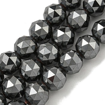 Non-magnetic Synthetic Hematite Beads Strands, Triangle Cut Faceted Round Beads, 9.5~10mm, Hole: 1.2mm, about 44pcs/strand, 15.75''(40cm)