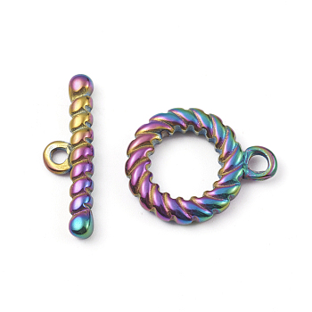 Ion Plating(IP) 304 Stainless Steel Toggle Clasps, Ring, for DIY Jewelry Making, Rainbow Color, Ring: 18.8x14.8x2.8mm, Bar: 21x6.5x2.8mm, Hole: 2mm