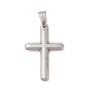 Non-Tarnish 304 Stainless Steel Pendants, Cross Charm, Religion, Stainless Steel Color, 37x23x7mm, Hole: 8x5mm